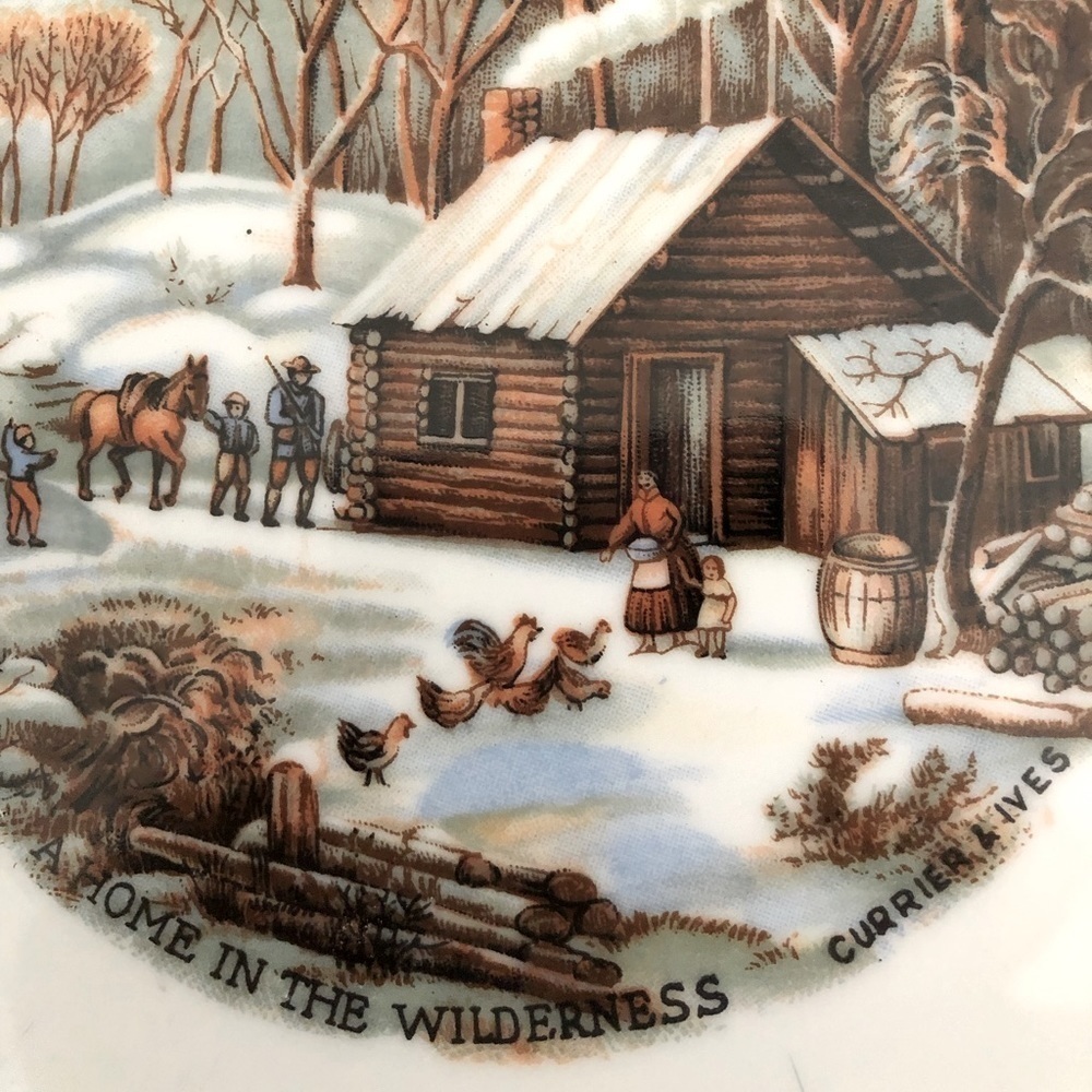 CURRIER & IVES Home in the Wilderness decorative plate Made in Japan Handpainted
